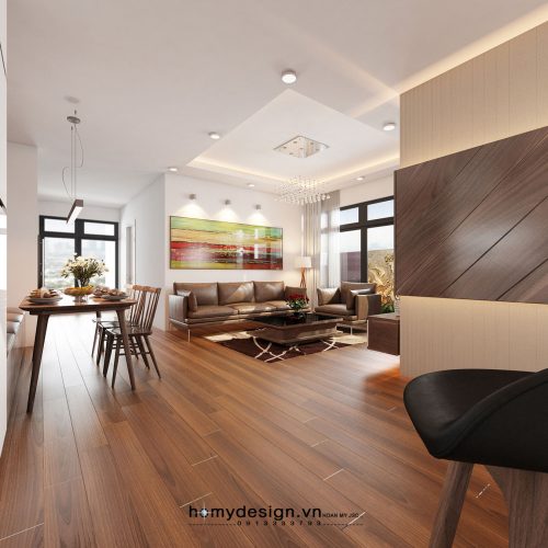 Thiết kế nội thất căn hộ VINHOMES GREENBAY chất liệu gỗ óc chó