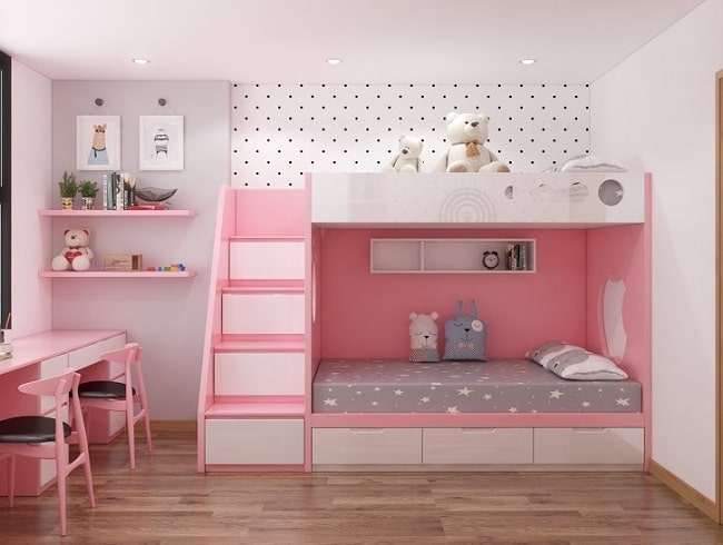 Nội thất phòng ngủ bé gái màu hồng