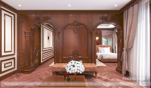 Thiết kế thi công nội thất biệt thự TÂN CỔ ĐIỂN cao câp, nội thất gỗ gõ đẹp